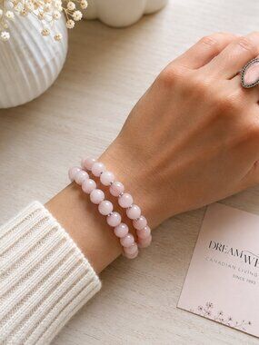 Blush Jade & Sterling Silver Gemstone Bracelet | 8mm Single Strand